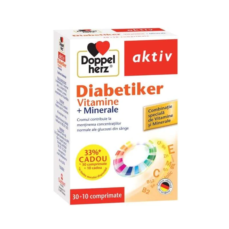 DOPPELHERZ AKTIV DIABETIKER VITAMINE + MINERALE 30 COMPRIMATE + 10 COMPRIMATE CADOU