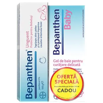 Pachet Unguent Bepanthen 5% 100g + Gel de baie Bayer Bepanthen Baby 200ml, Bayer