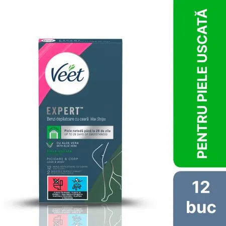 Benzi de ceara cu Aloe Vera pentru picioare, 12 bucati, Veet