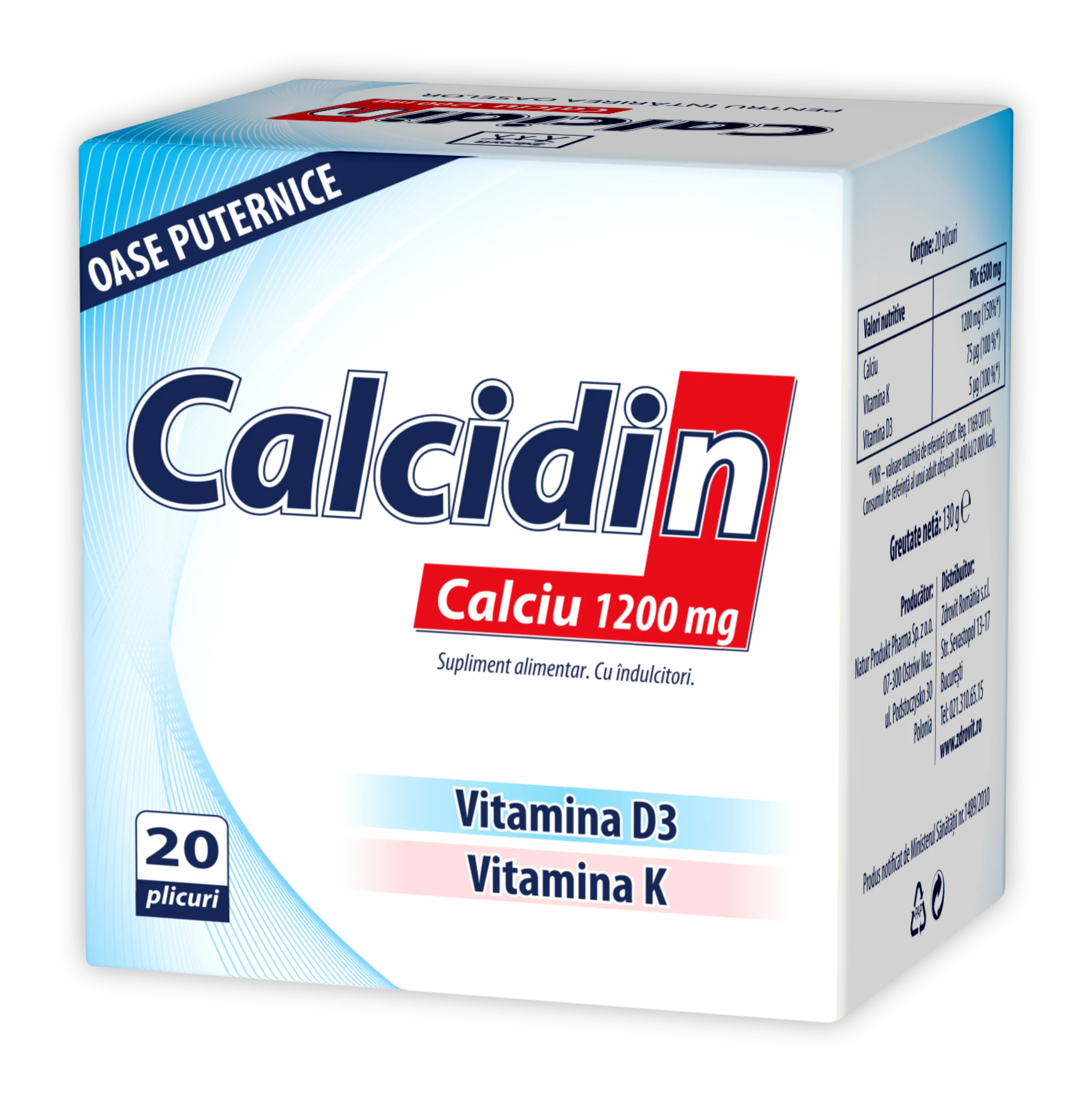 Calcidin, Calciu 1200mg, 20 plicuri, Zdrovit