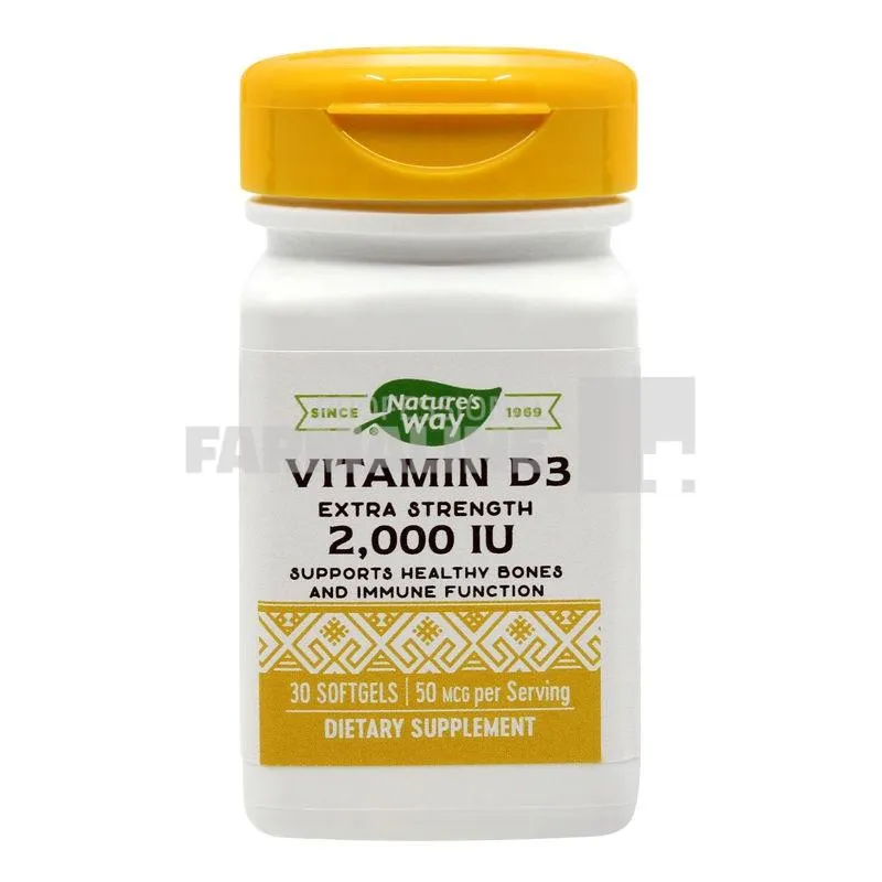 Vitamina D3 pentru adulti 2000 UI 30 capsule