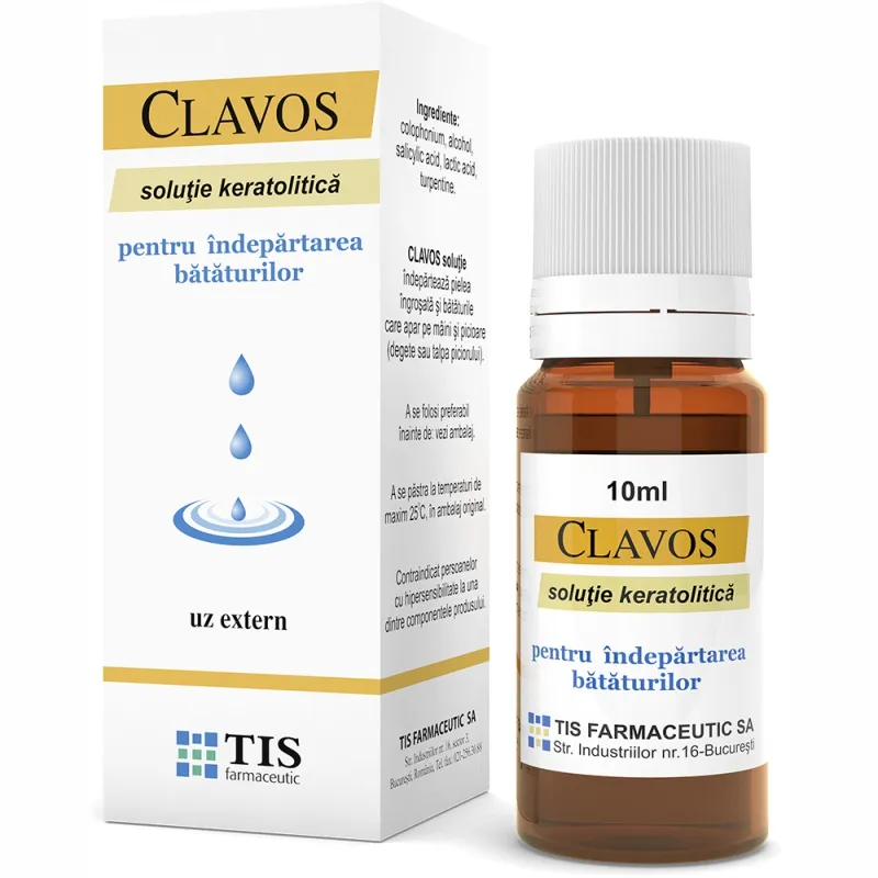 Clavos Solutie Keratolitica pentru indepartarea bataturilor, 10 ml, Tis