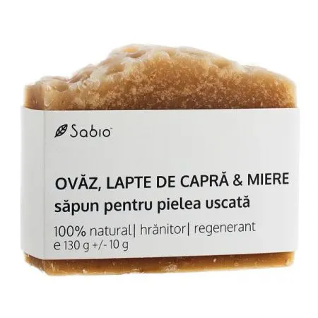 Sapun natural pentru pielea uscata cu ovaz, lapte de capra si miere, 130 g, Sabio