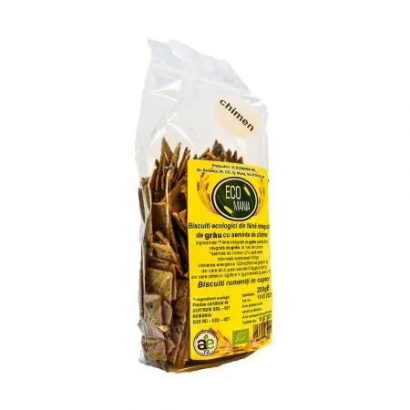 Biscuiti bio integrali cu seminte de chimen, 200 g, Ecomania