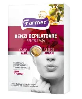 Benzi depilatoare pentru fata cu ulei de argan, 10 x 2 bucati, Farmec 831