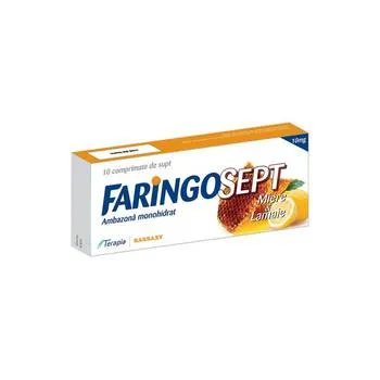 Faringosept cu aroma de miere si lamaie 10mg, 10 comprimate, Terapia