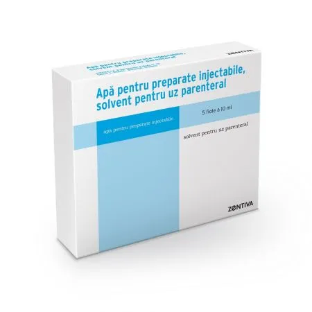 Apă pentru preparate injectabile, solvent pentru uz parenteral, 5 fiole, Zentiva