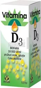 VITAMINA D3 BIOFARM 18000UI/ml x 1 PIC. ORALE, SOL. 0,45mg/ml BIOFARM S.A.