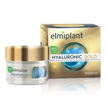 Crema de zi antirid cu efect de umplere SPF 10 Hyaluronic Gold, 50 ml, Elmiplant