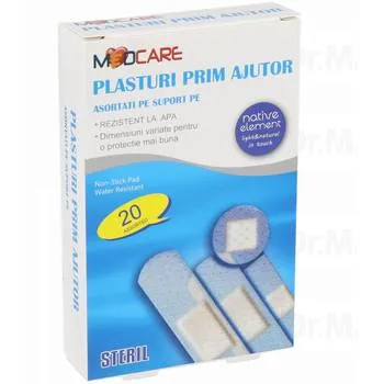 Plasturi sterili asortati pentru prim-ajutor, 20 bucati, Medcare