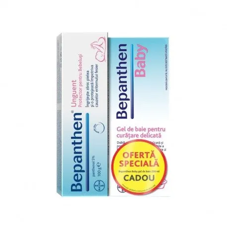 Pachet Bayer Bepanthen Unguent, 100g + Bepanthen Baby Gel de baie, 200ml