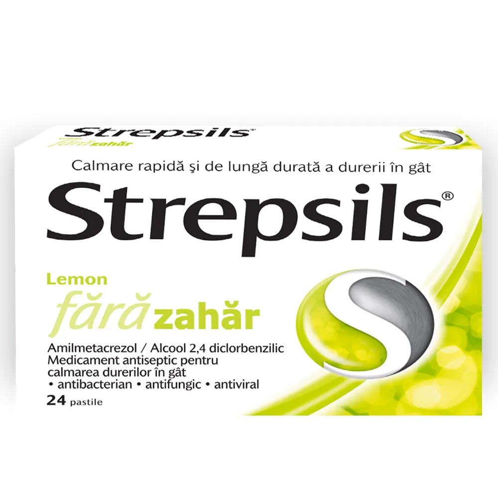 Strepsils Lemon fara zahar, 24 pastile, Reckitt Benckiser Healthcare