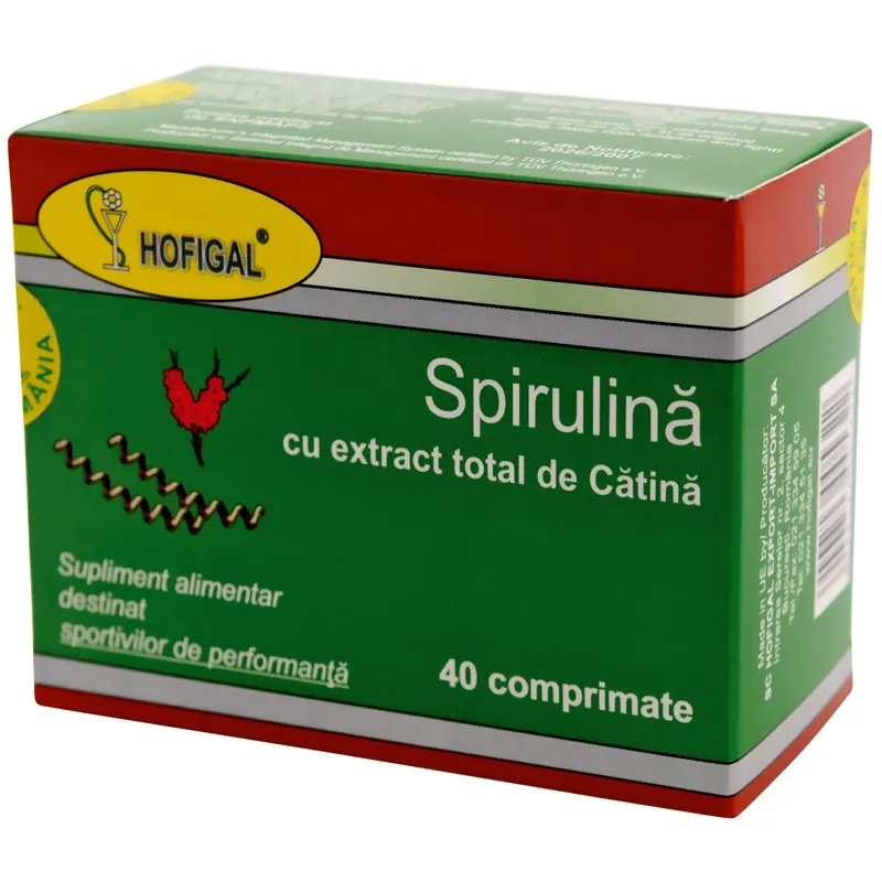 Spirulină 500mg cu extract total de cătină, 40 comprimate, Hofigal