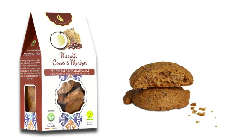 Biscuiti vegani cu cocos si merisor, 150g, Ambrozia