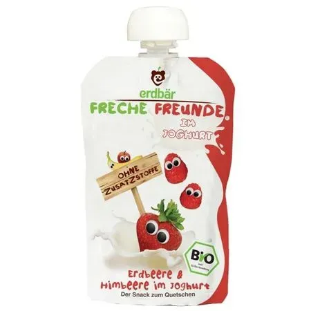 Erdbar piure de capsuni, zmeura si iaurt x 100g(freche freunde)