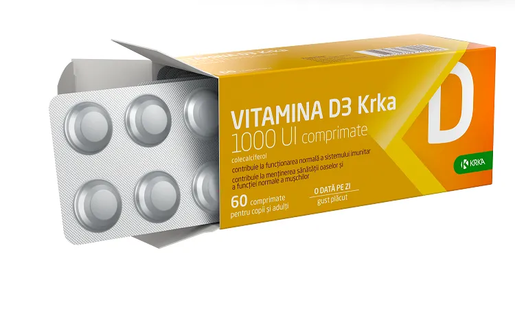Vitamina D3 1000UI, 60 comprimate, Krka