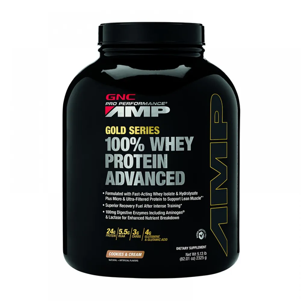 AMP Gold Advanced 100% Proteina din zer cu aroma de biscuiti si frisca (2325 grame), GNC