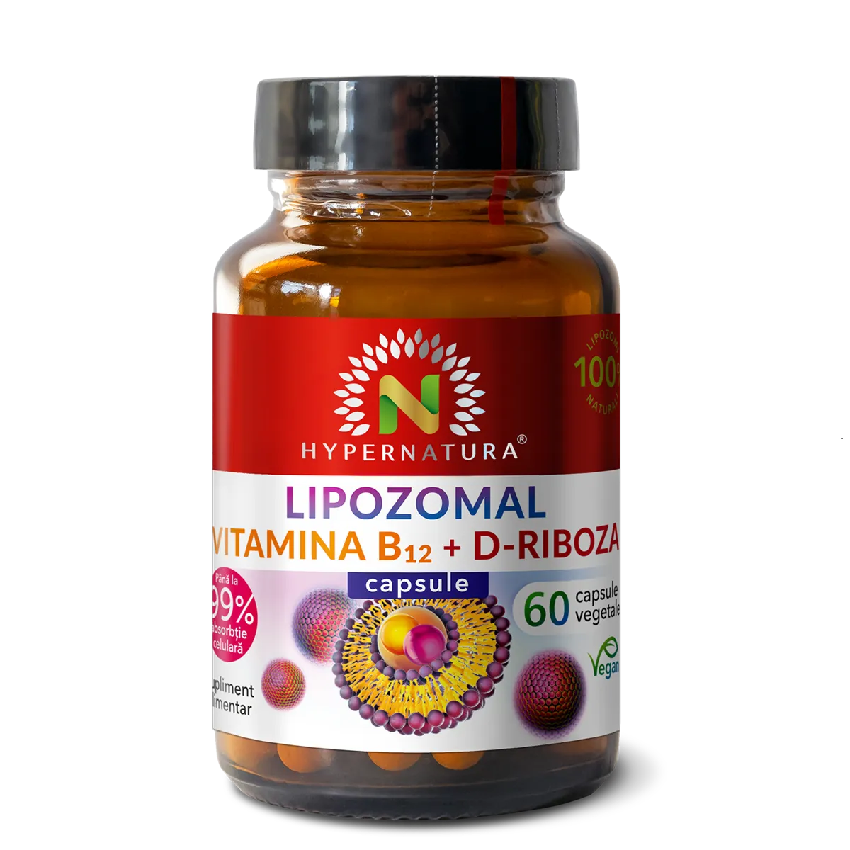 Vitamina B12 lipozomala + D-Riboza, 60 capsule vegetale, Hypernatura