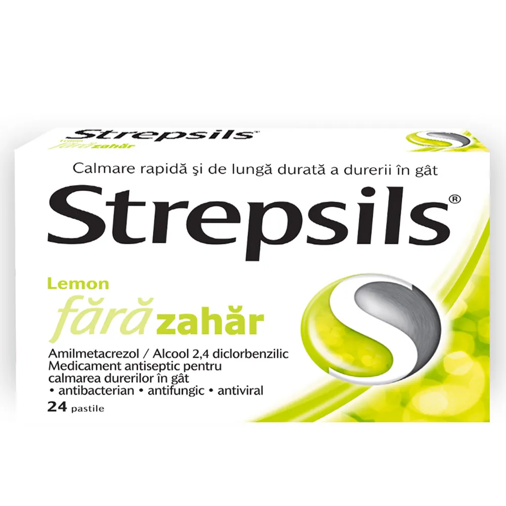 Strepsils Lemon fara zahar x 24 comprimate