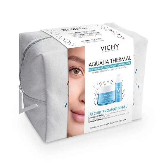 Crema pentru ten uscat si foarte uscat Aqualia Thermal Rich, 50 ml + Balsam pentru zona ochilor Aqualia Thermal, 15 ml, Vichy