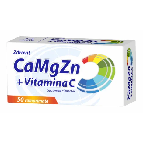 Calciu Magneziu Zinc + Vitamina C, 50 comprimate, Zdrovit