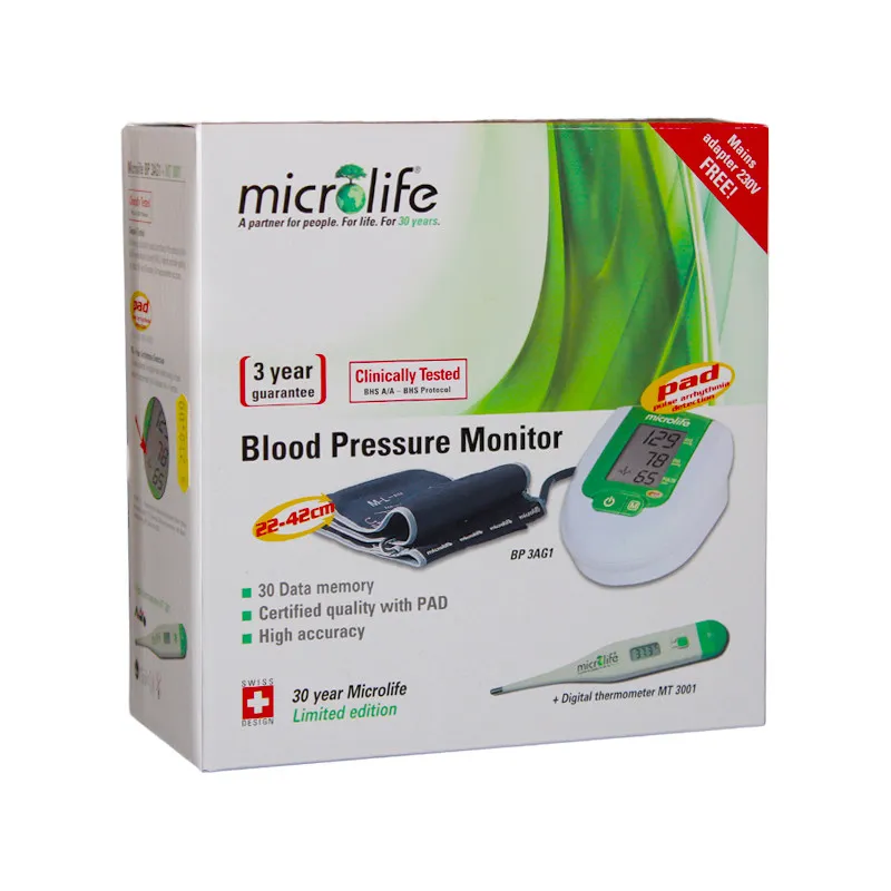 PACHET MICROLIFE TENSIOMETRU BP3 AG1 + ADAPTOR RETEA AD-1024C CADOU + TERMOMETRU MT 3001