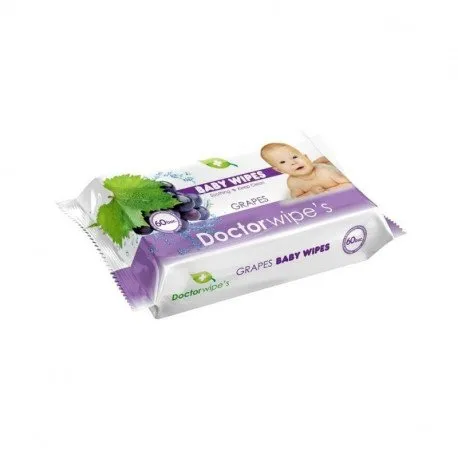 Dr. Wipes Servetele Umede Pentru Ingrijirea Copiilor Grapes, 60 Bucati