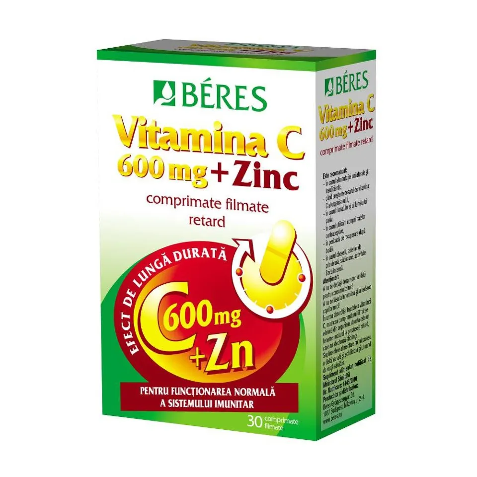 BERES VITAMINA C 600MG + ZN 30 COMPRIMATE FILMATE