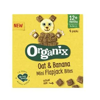 Flapjack cubulete moi din ovaz integral si banane 12+ luni Bio, 4 x 20g, Organix