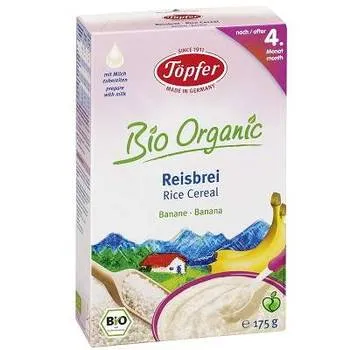 Cereale Bio cu orez si banane, de la 4 luni, 175g, Topfer