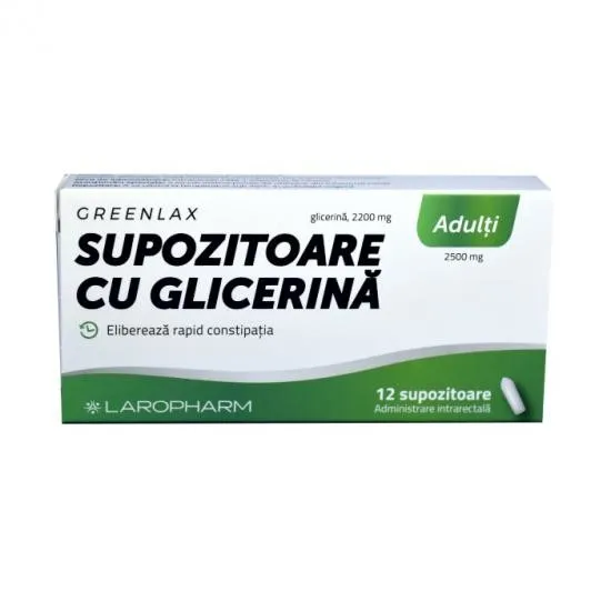 GREENLAX SUPOZITOARE CU GLICERINA ADULTI 12 SUPOZITOARE LAROPHARM