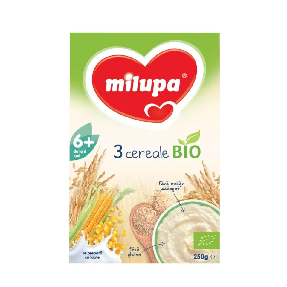 MILUPA BIO CEREALE FARA LAPTE 3 CEREALE 250G