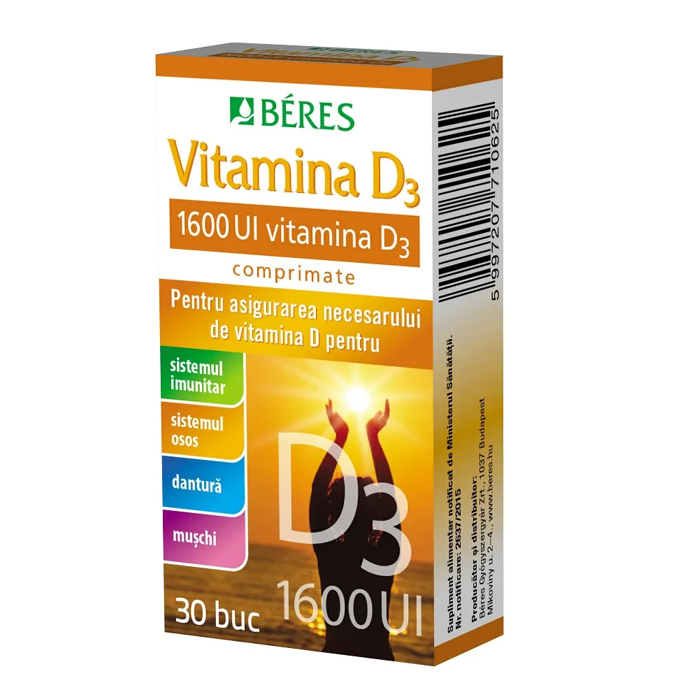 Vitamina D3 1600 UI, 30 comprimate, Beres