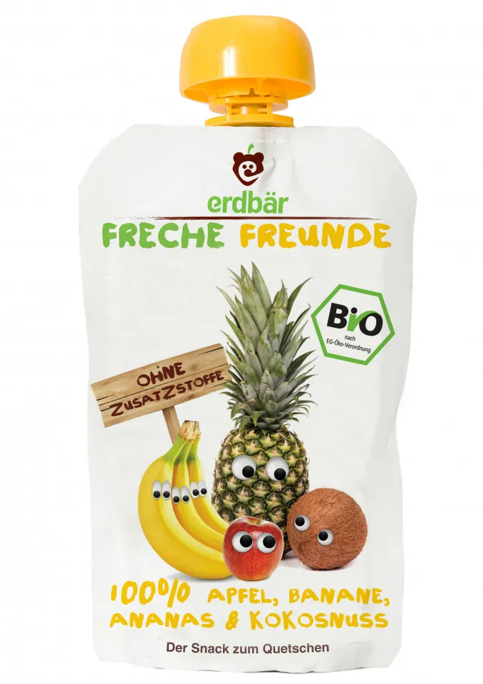 Piure cu mere, banane, ananas si cocos Bio, 100g, Erdbar