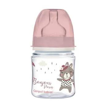 Biberon roz anticolici cu gat larg PP EasyStart Bonjour Paris, 120ml, Canpol babies