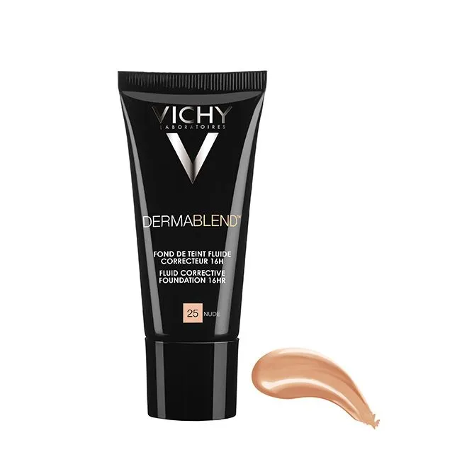 Fond de ten corector cu acoperire 16 ore DermaBlend SPF 35, Nuanta 25 Nude, 30 ml, Vichy