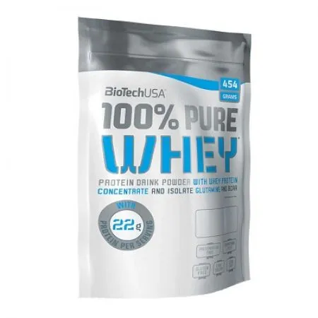 Pudra proteica fara gluten 100% Pure Whey Raspberry Cheesecake, 454 g, BioTech USA