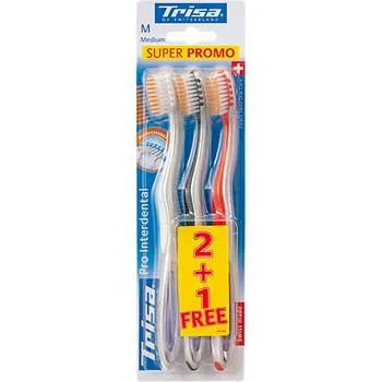 Pachet Periute de dinti Pro Interdental Promo Medium 2+1 Gratuit, 3 periute, Trisa