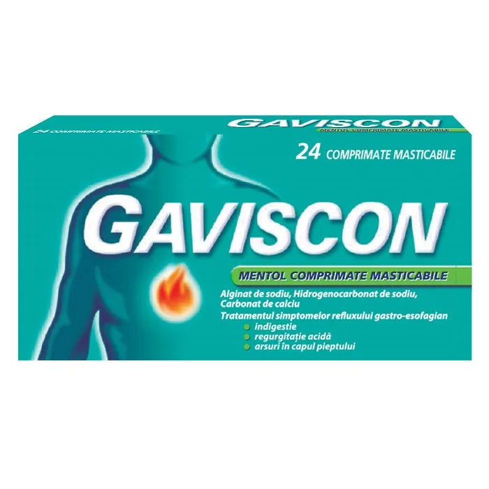 Gaviscon Mentol, 24 comprimate masticabile, Reckitt Benckiser Healthcare