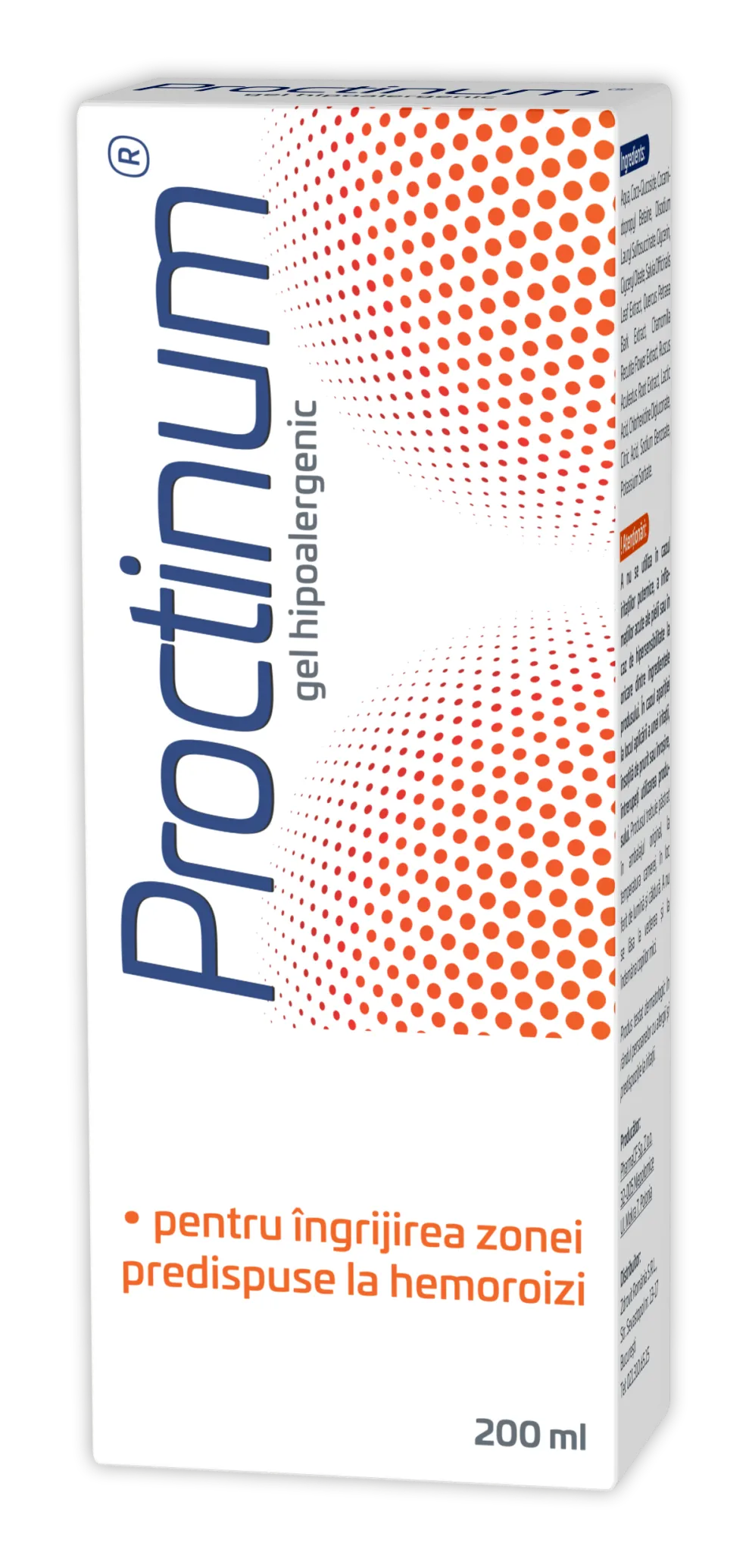 Proctinum gel hipoalergenic pentru igiena ano-rectala, 200 ml, Zdrovit