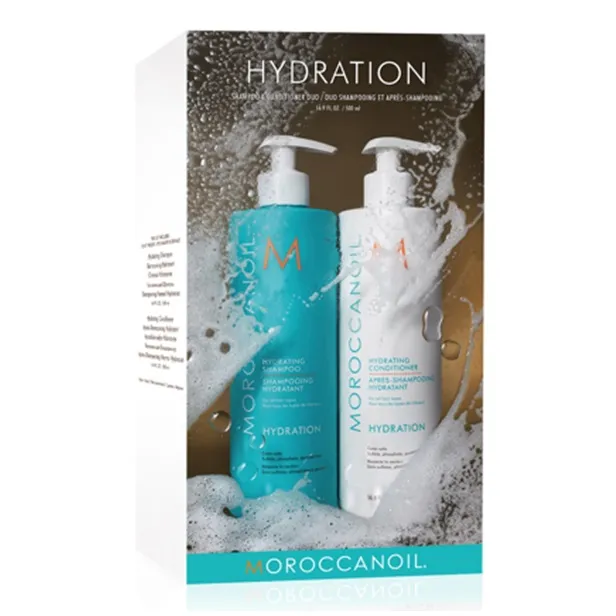 Pachet Duo Hydration Sampon hidratant, 500 ml + Balsam hidratant, 500 ml, Moroccanoil