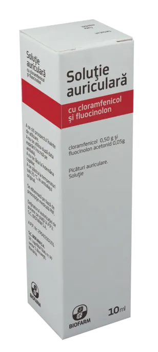 SOLUTIE AURICULARA CU CLORAMFENICOL SI FLUOCINOLON x 1 SOL. AURICULARA FARA CONCENTratie BIOFARM SA
