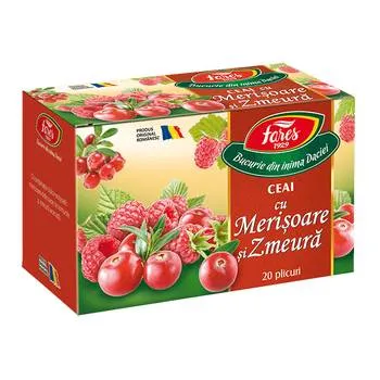 Ceai cu merisoare si zmeura Aromfruct, 20 plicuri, Fares