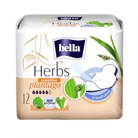 Absorbante Herbs Sensitive Patlagina, 12 bucati, Bella