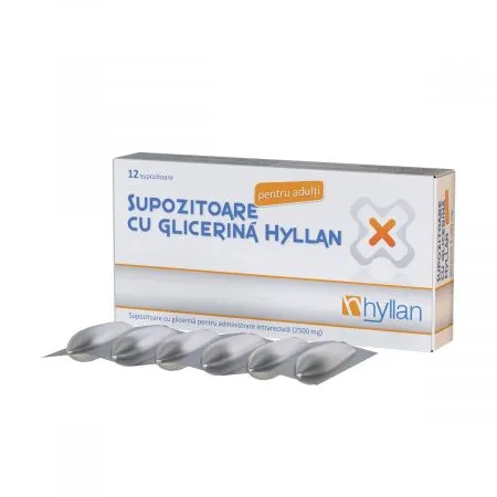 Supozitoare cu glicerina 2500 mg pentru adulti, 12 bucati, Hyllan