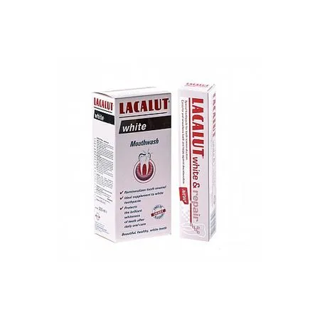 Pasta de dinti Lacalut White&Repair, 75 ml + Apa de gura 100 ml CADOU