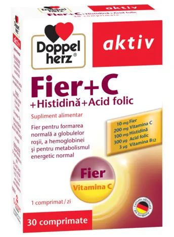 DOPPELHERZ AKTIV FIER + VITAMINA C + HISTIDINA + ACID FOLIC 30 COMPRIMATE