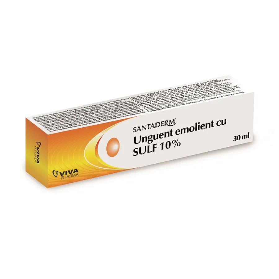 Unguent emolient cu sulf 10% Santaderm, 30 ml, Viva Pharma