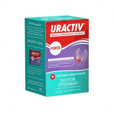 Uractiv forte, 10 capsule + Servetele demachiante Dr Fiterman, 20 bucati