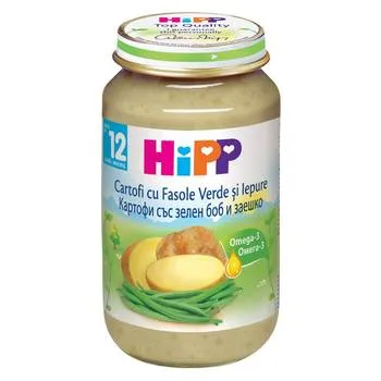 Piure de iepure cu cartofi si fasole verde, 220g, HiPP